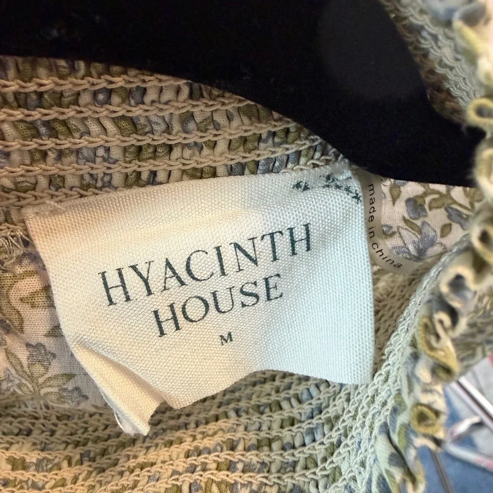 Hyacinth House Floral Smocked Mock Neck Blouse Green‎ Medium Long Sleeve Puff - Picture 3 of 9